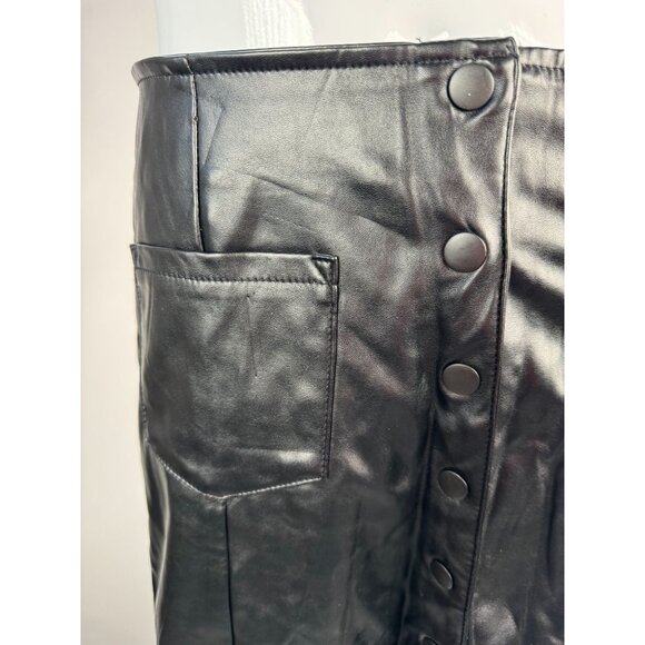 Vintage Wild Blue Faux Leather Button-Front Mini Skirt Black Size M Women's - Picture 2 of 16
